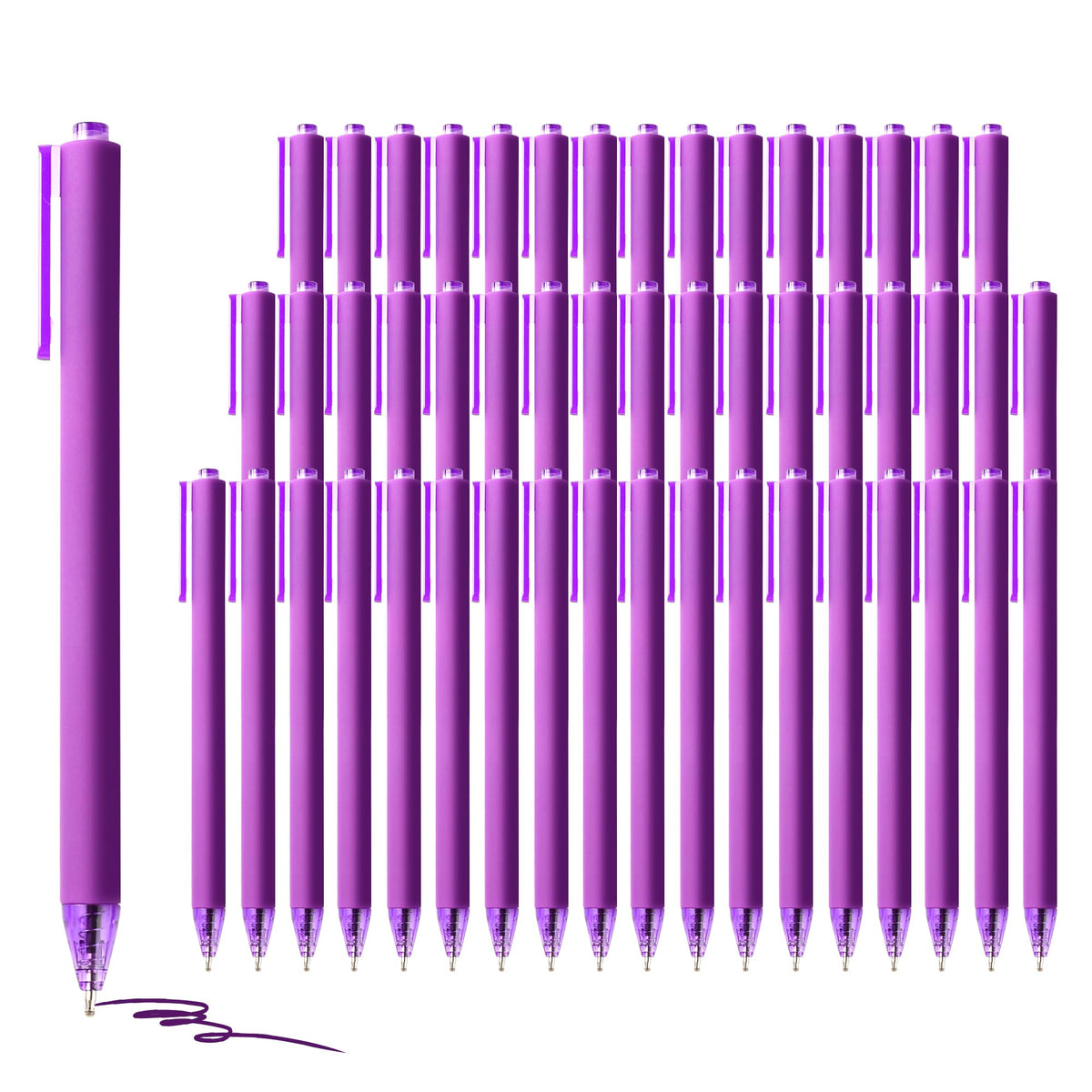 deegtran Pens Bulk, 50 Pack Smooth Purple Ink Ballpoint Pen, Wholesale Retractable Pens, No Bleed