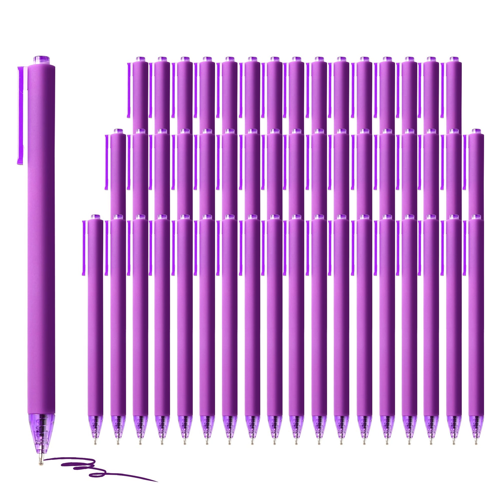 deegtran Pens Bulk, 50 Pack Smooth Purple Ink Ballpoint Pen, Wholesale Retractable Pens, No Bleed