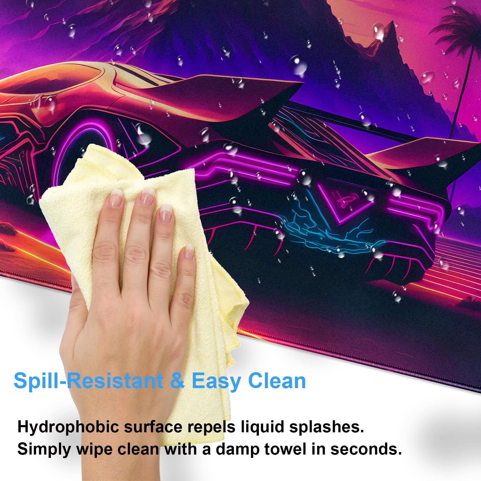 Synthwave Desk Mat, Retro Car XXL Large Gaming Mouse Pad 31.5x15.7 in