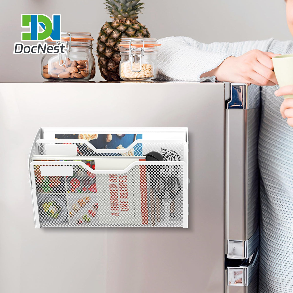 Docnest 3 Pack 2 Tier Dual-Mount Magnetic Mesh File Holders, Wall Organizer