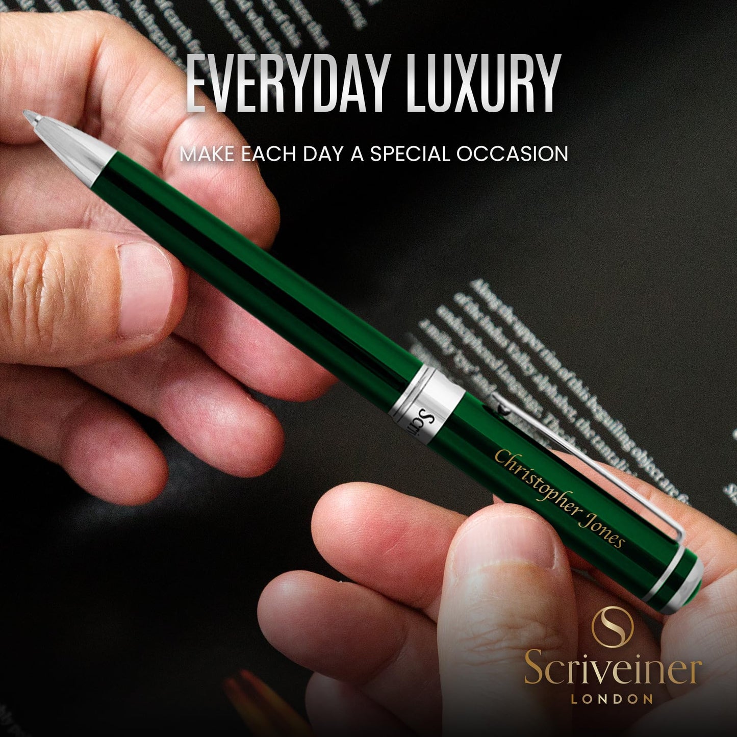 Scriveiner Personalized British Racing Green Ballpoint Pen - Stunning Green Lacquer Luxury Pen with
