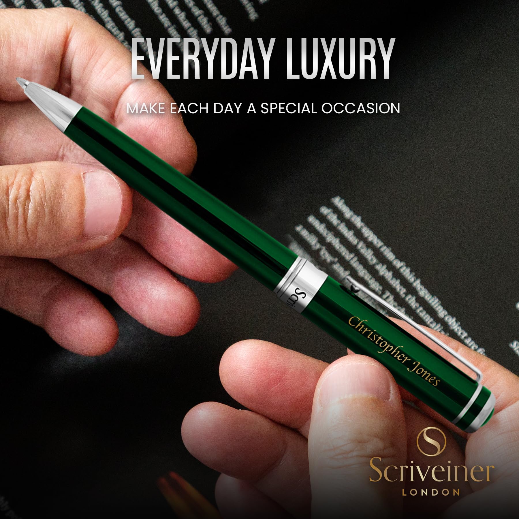 Scriveiner Personalized British Racing Green Ballpoint Pen - Stunning Green Lacquer Luxury Pen with