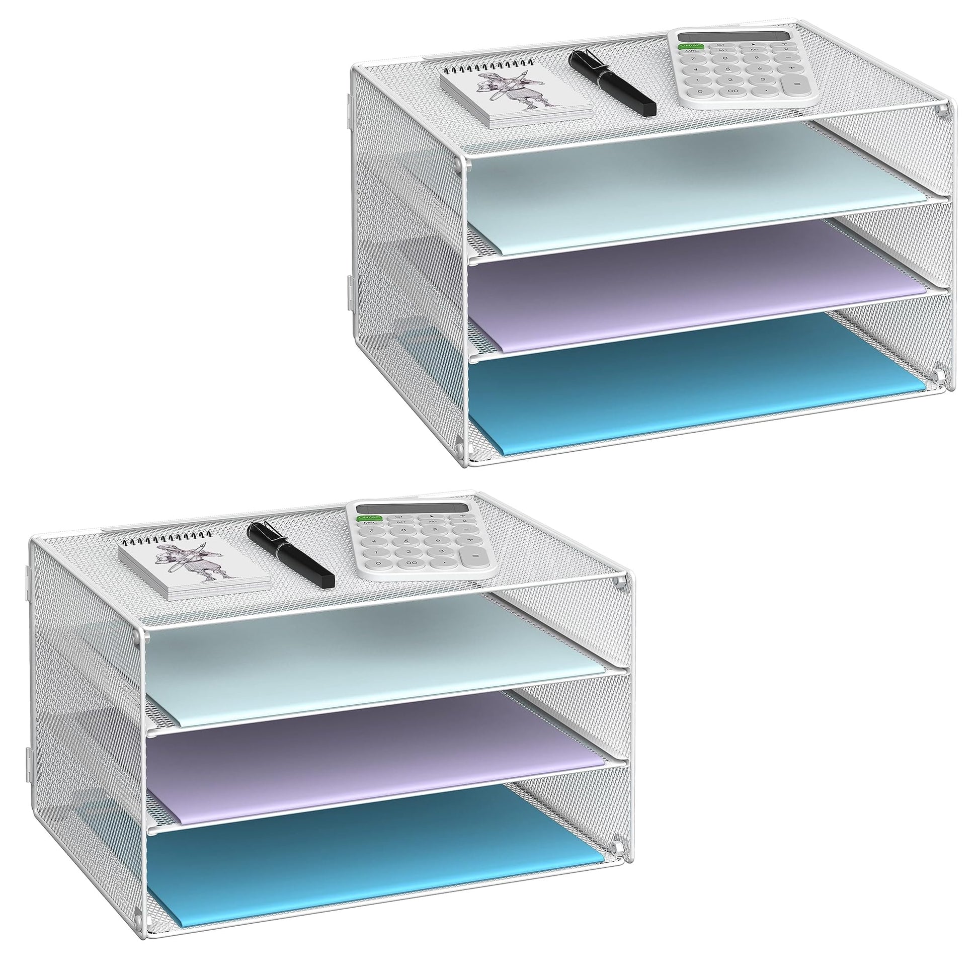 DALTACK 3 Tier Letter Tray Paper Organizer with Sliding Trays 2 Pack White