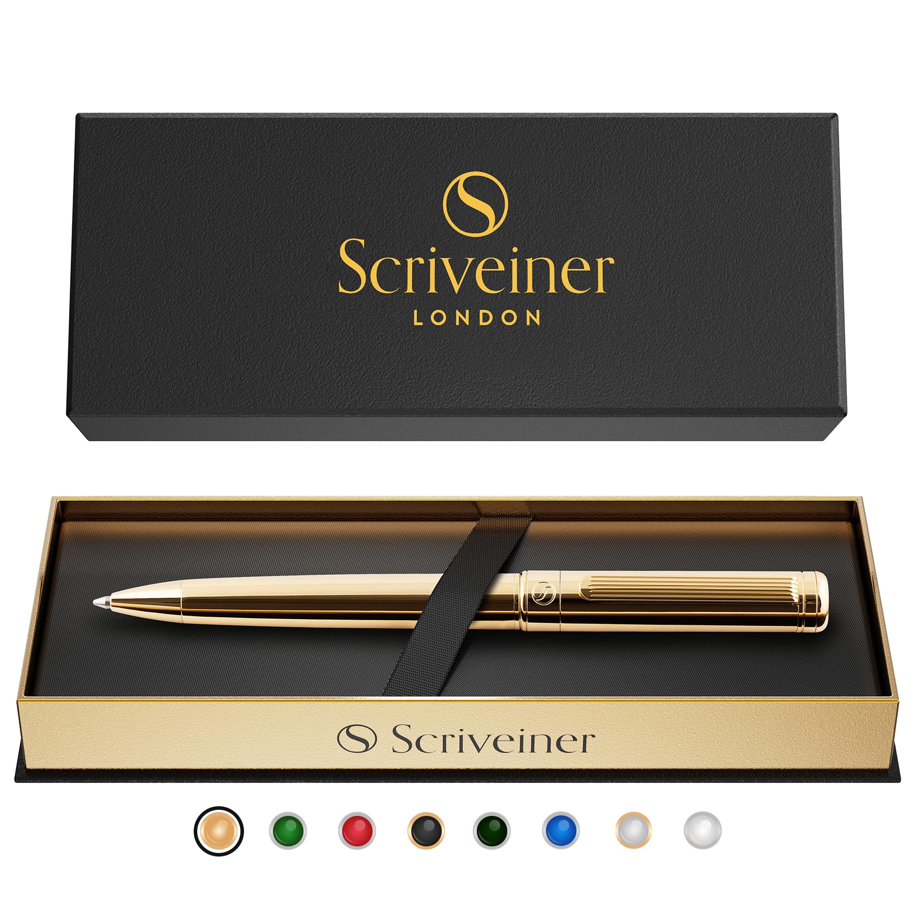 Scriveiner Gold Ballpoint Pen - Stunning Luxury Pen, Real Gold Plating, Schmidt Black Refill, Best