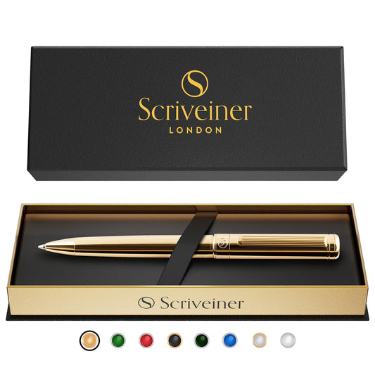 Scriveiner Gold Ballpoint Pen - Stunning Luxury Pen, Real Gold Plating, Schmidt Black Refill, Best