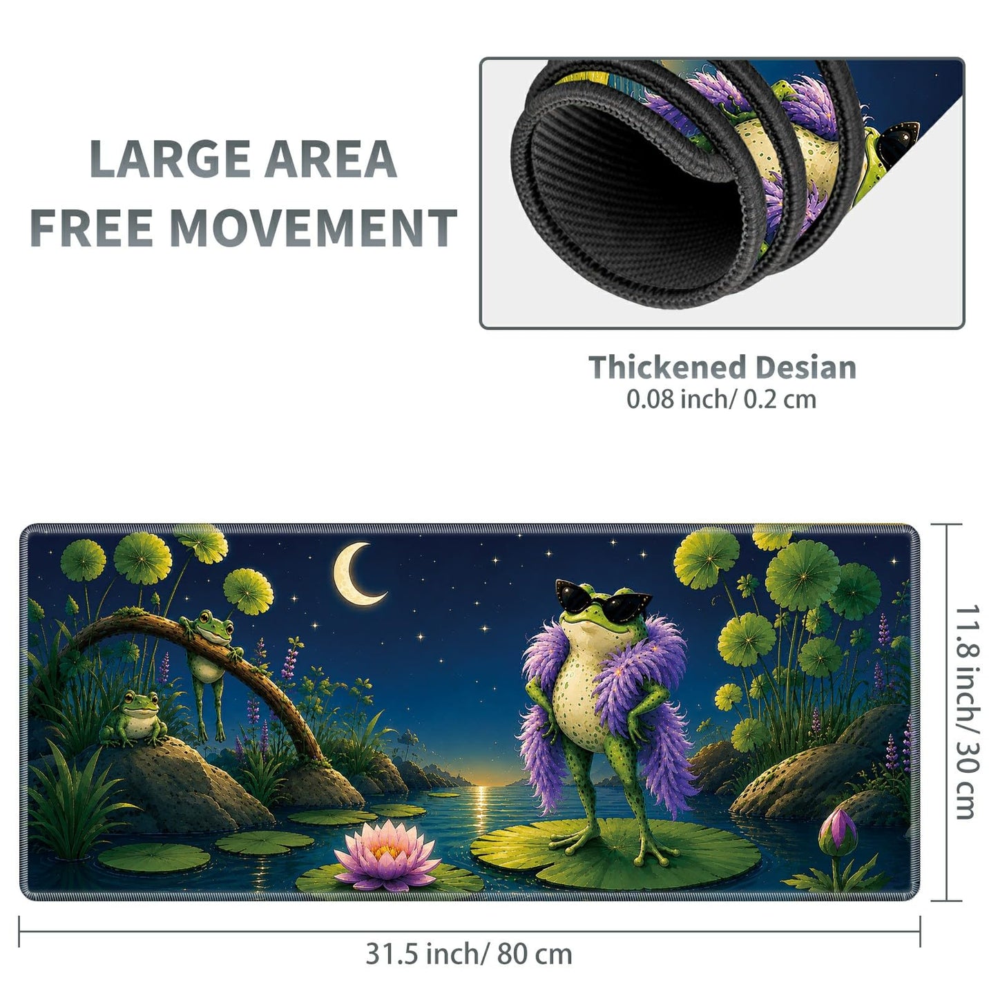 Glamorous Pond Frog Large Mouse Pad, 31.5 x 11.8 in Extended Desk Mat