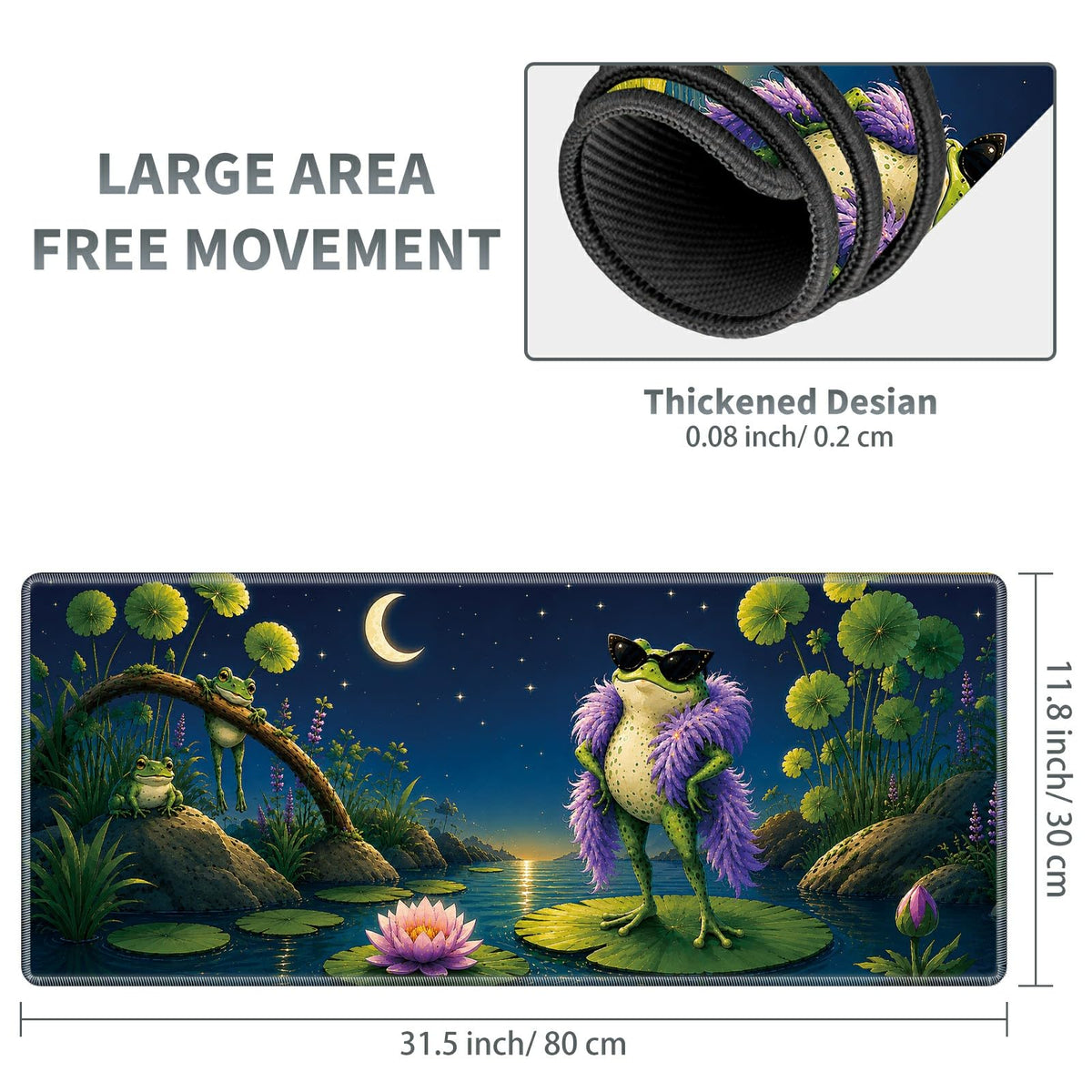 Glamorous Pond Frog Large Mouse Pad, 31.5 x 11.8 in Extended Desk Mat