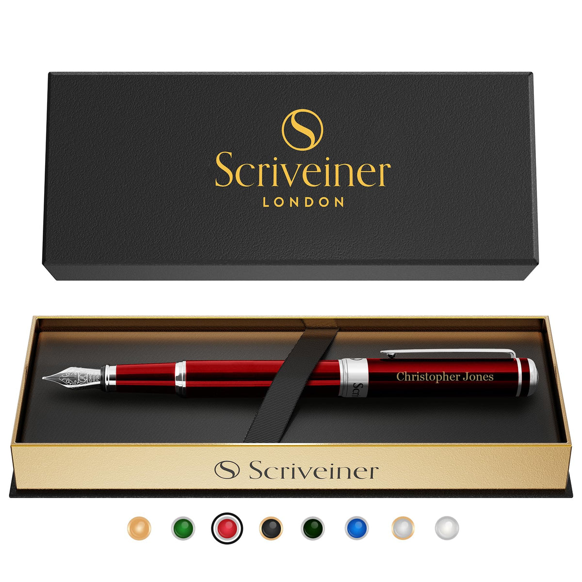 Scriveiner Personalized Deep Crimson Red Pen - Stunning Red Lacquer Luxury Pen with Chrome
