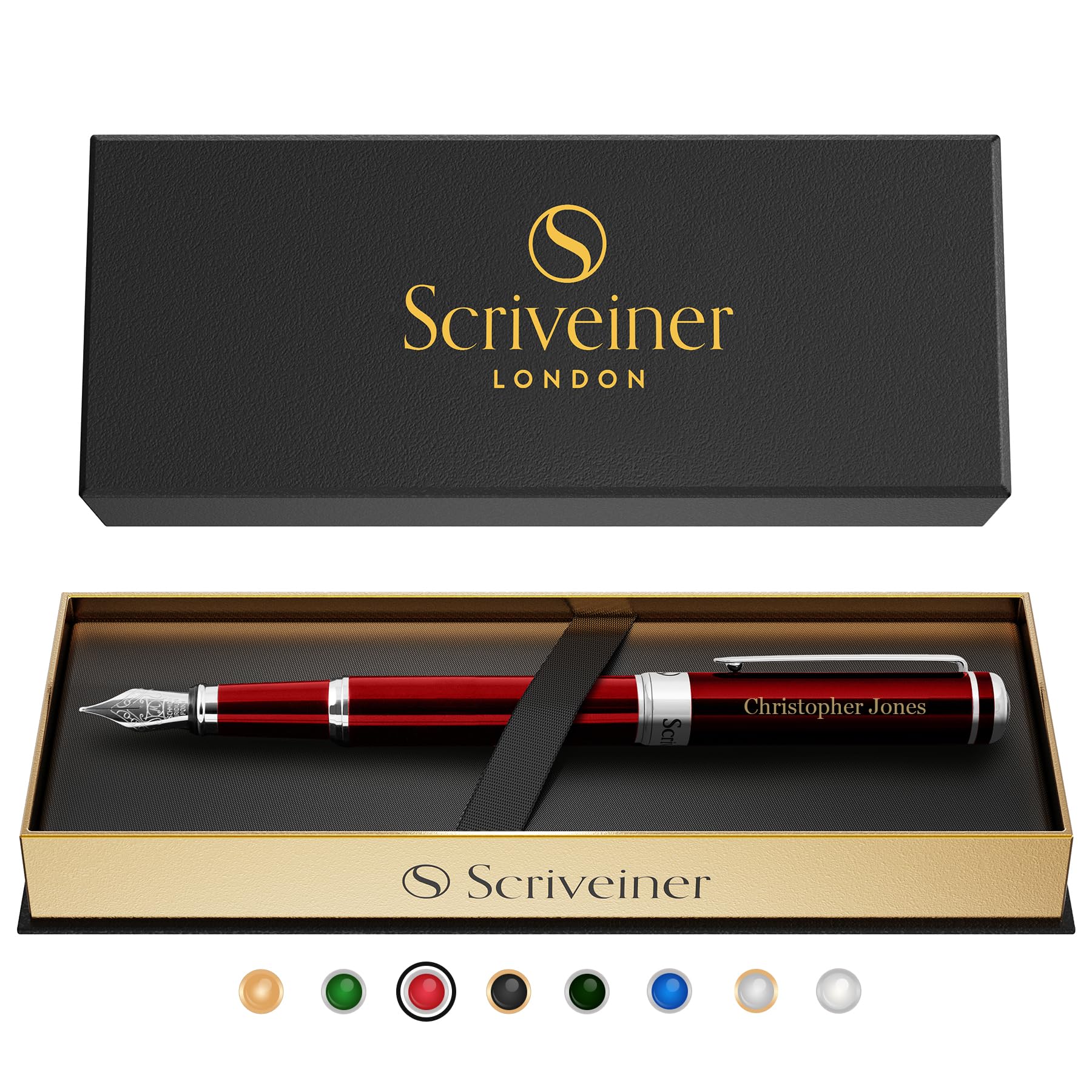 Scriveiner Personalized Deep Crimson Red Pen - Stunning Red Lacquer Luxury Pen with Chrome