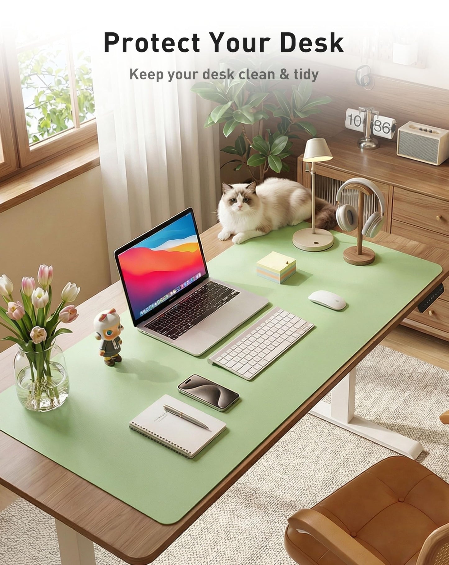 Aothia Faux Leather Desk Mat - Large Mouse Pad, Non-Slip PU Leather Blotter, Waterproof Writing