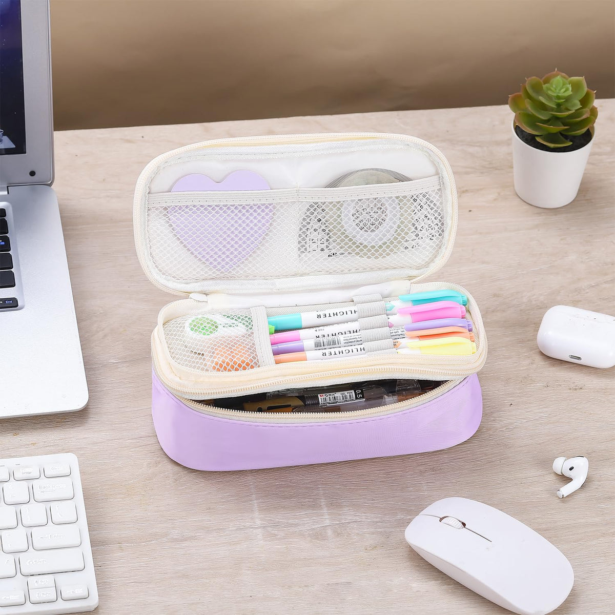 Large Pencil Case for Girls Teens Kids School Pencil Bag with Zipper Purple