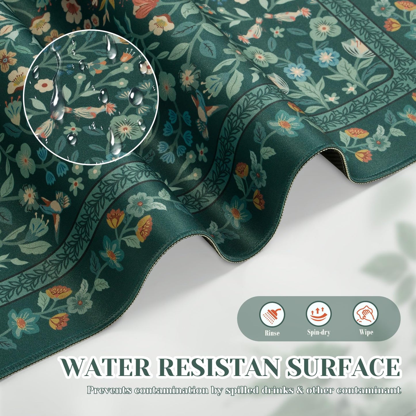 iCasso Aesthetic Floral Desk Mat,Retro Mouse Pads,31.5x11.8in,Deep Green