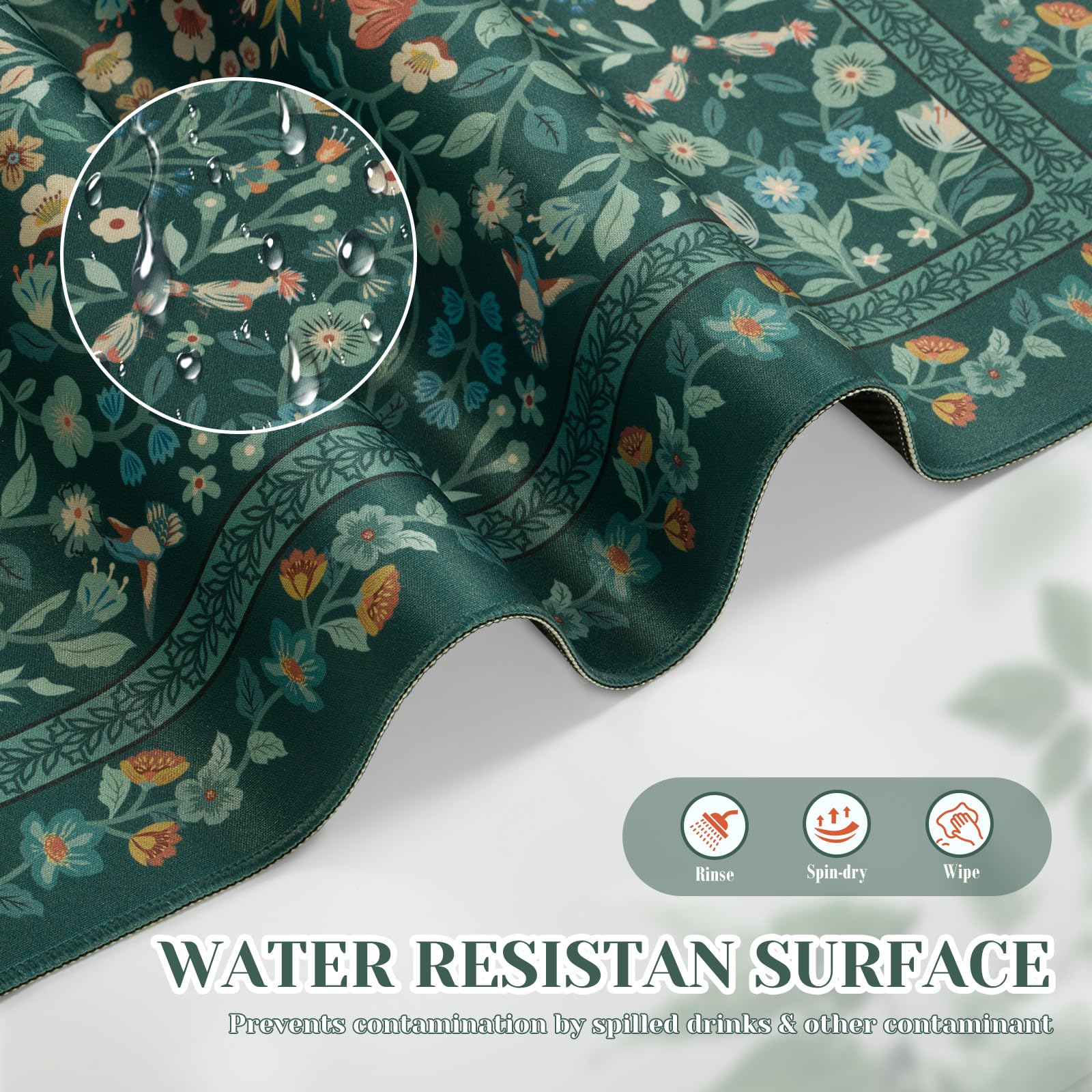 iCasso Aesthetic Floral Desk Mat,Retro Mouse Pads,31.5x11.8in,Deep Green