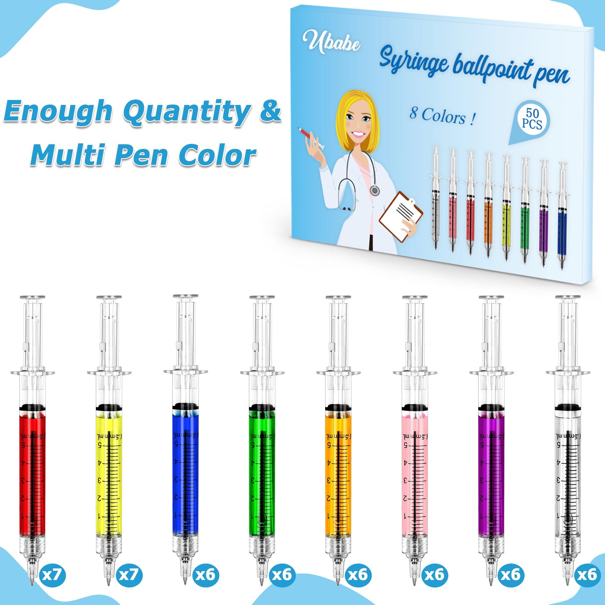 50PCS Syringe Pens Retractable, Black Ink Nurse Gifts for Nursing Students