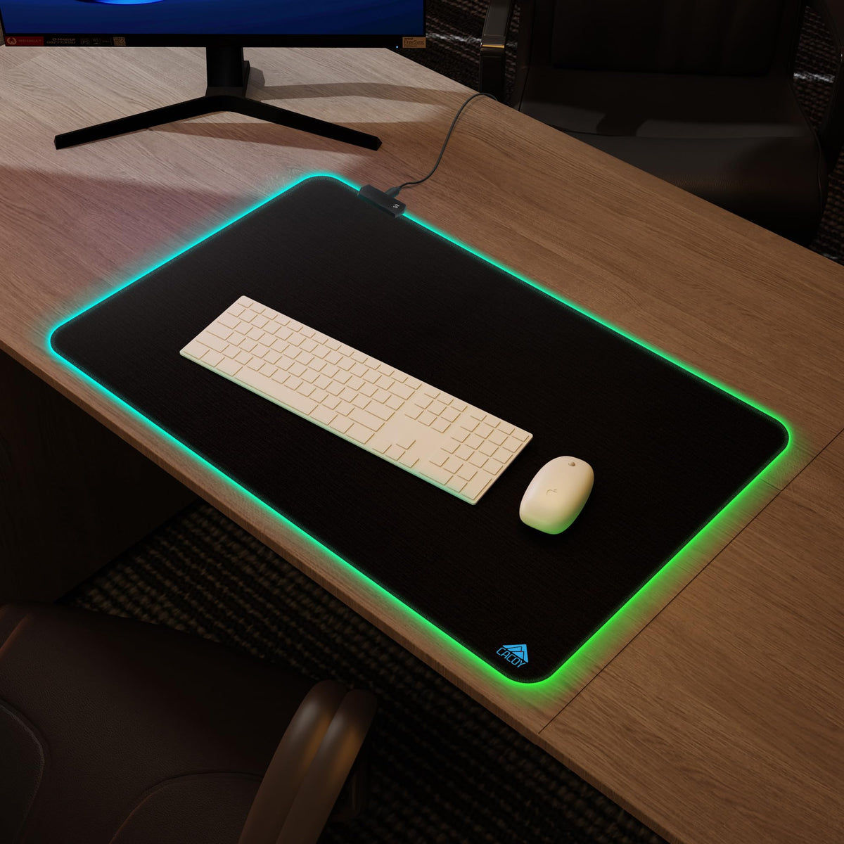 Cacoy 31.5x20 Inch RGB Gaming Mouse Pad, Non-Slip Large LED Desk Mat, Black