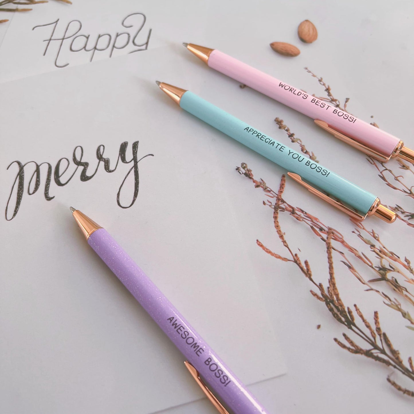 Jxueych Fancy Pastel Metal Pen Set with Inspirational Motivational Quotes Nice and Cute Boss Lady