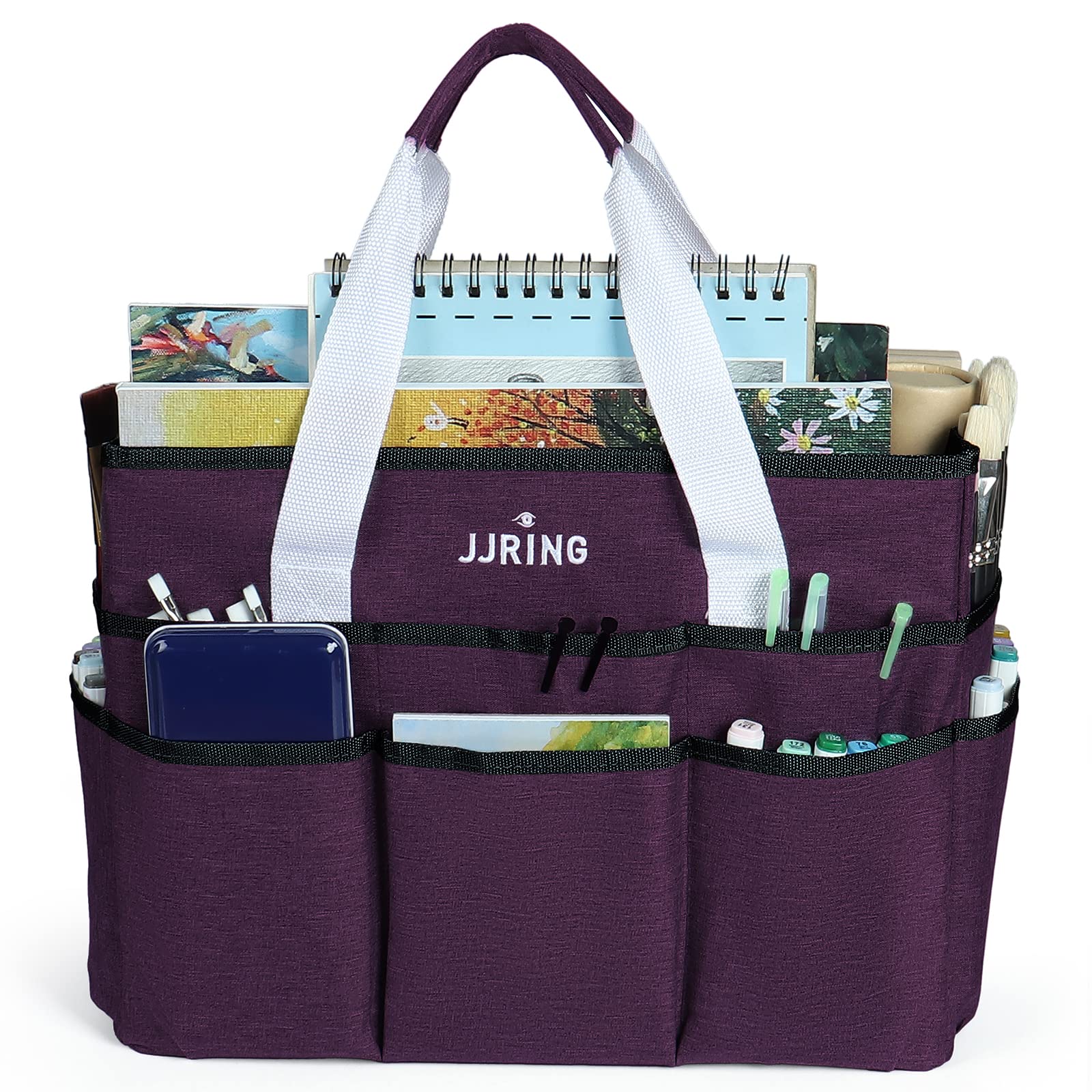 JJRING Craft Organizer Tote Bag Large Art Storage Caddy Deep Purple