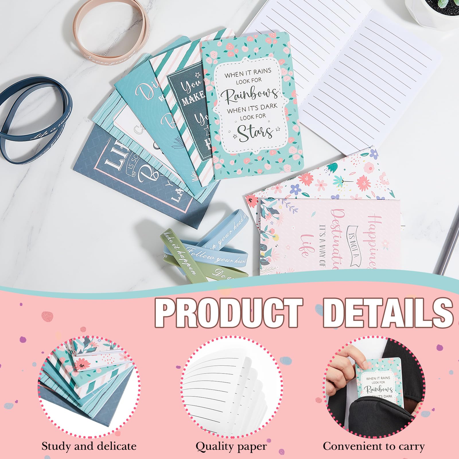 PerKoop 64 Pcs Inspirational Gift Bulk Notebooks Ballpoint Pen, Morandi