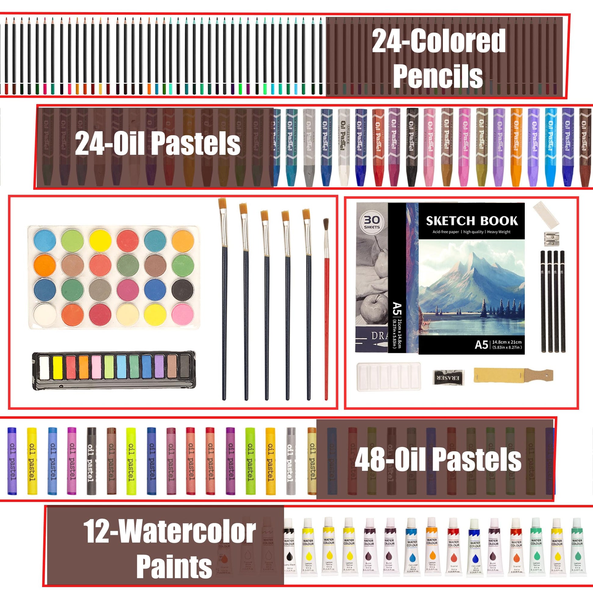 KINSPORY 168-Pack Art Supplies, Deluxe Wooden Art Set Crafts Drawing Painting Coloring Kit, 3 Pack