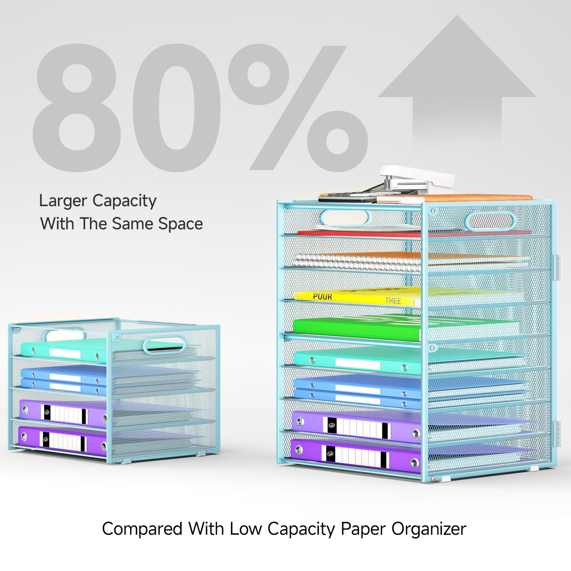 Cawukege 9 Tier Paper Organizer with Handle, Large Capacity Desk Organizer Mesh File Folder Letter