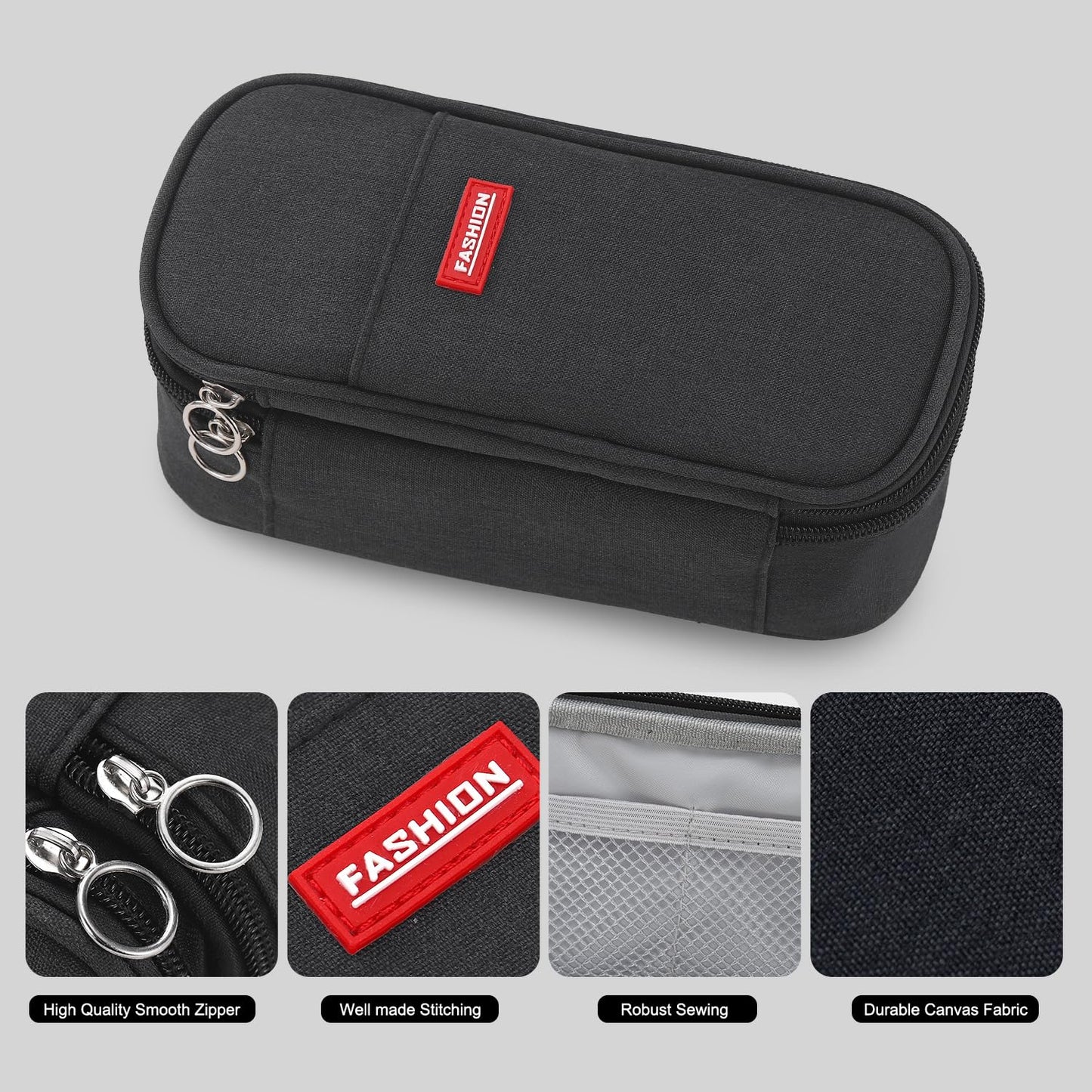 Large Pencil Bag for Boys Teens Kids School Zipper Pencil Pouch Black