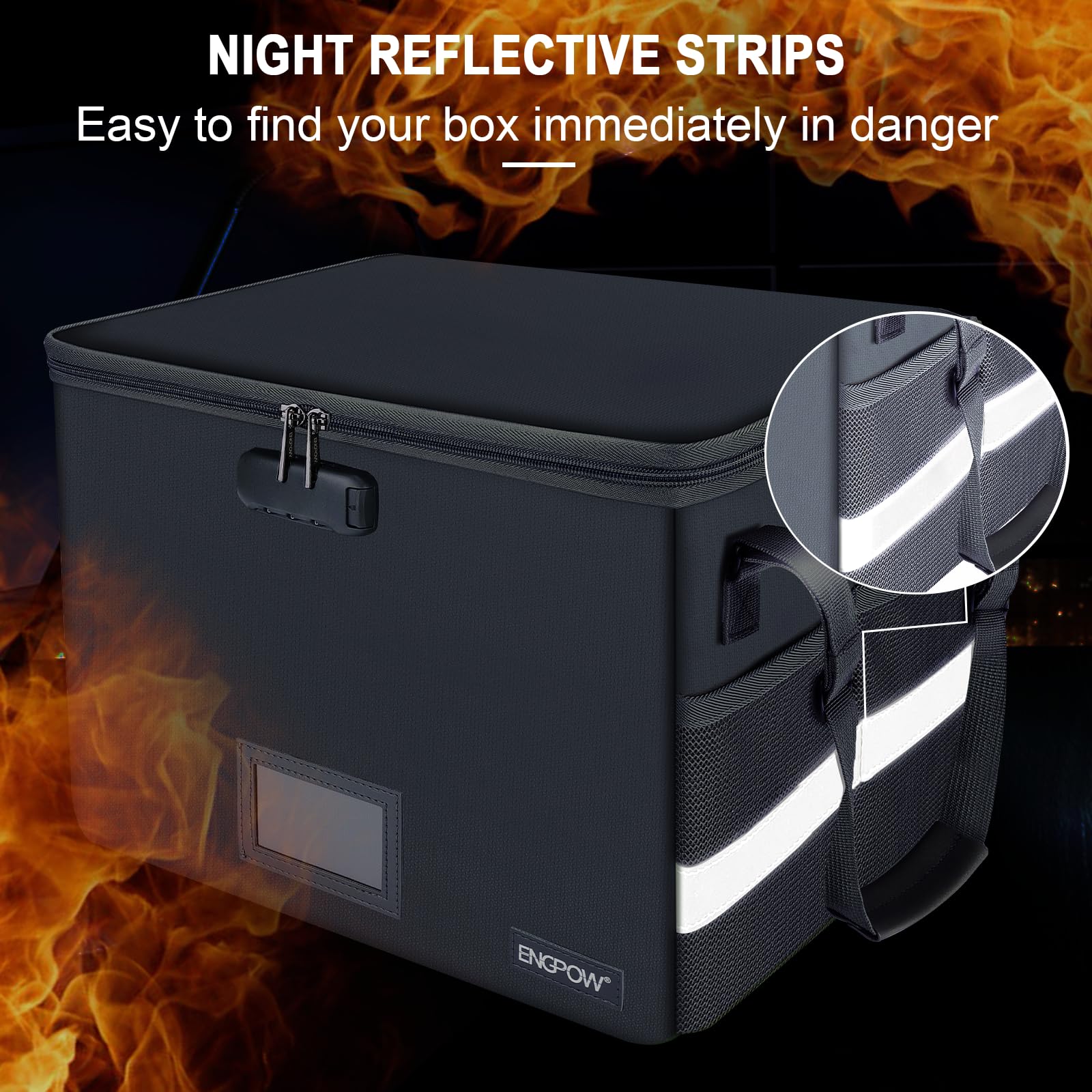 ENGPOW File Box with Lock, Fireproof Document Box with Pockets, Collapsible File Organizer Filing