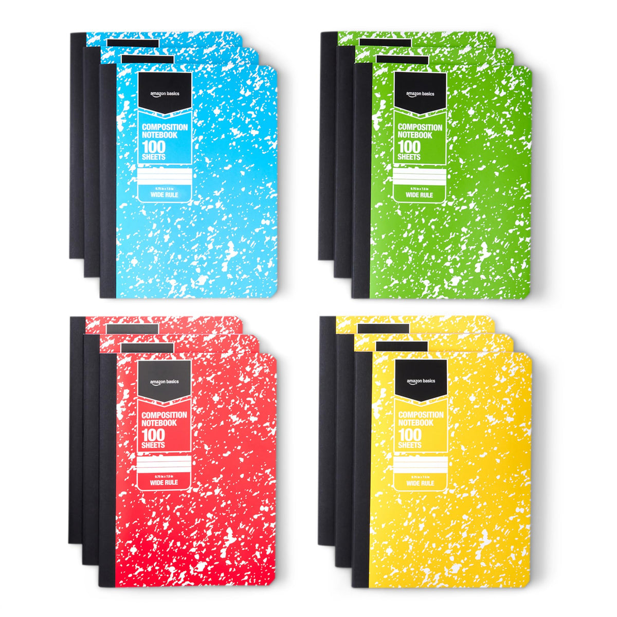 Amazon Basics Composition Notebook, Wide Ruled, 100 Sheets, 9.75" x 7.5", Assorted Marble Colors