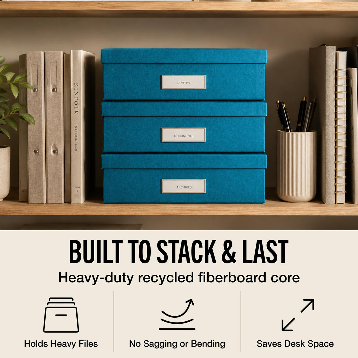 Bigso Oskar Fiberboard Label Frame Document Letter Box - File Organizer Box for Important Paperwork