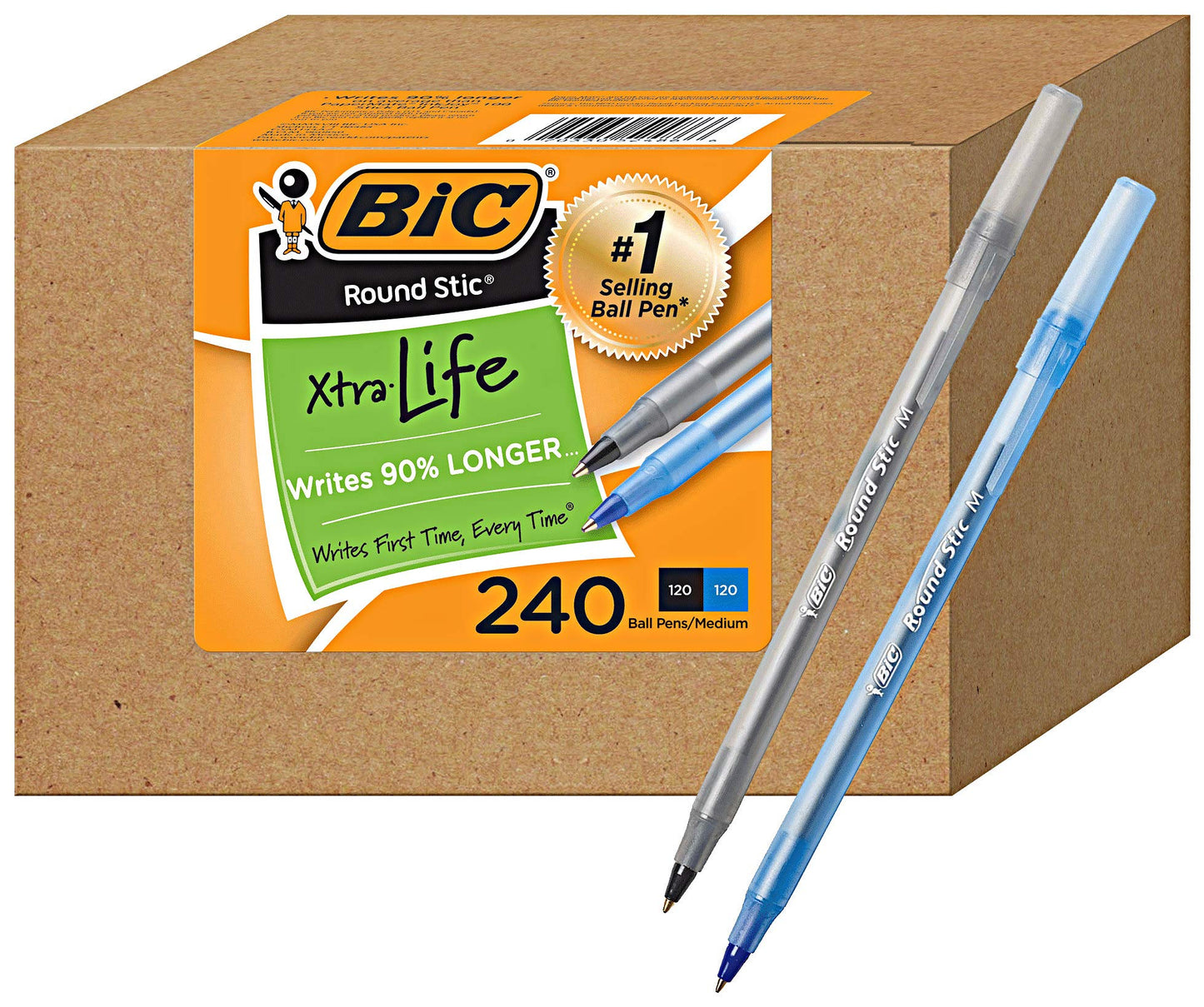 BIC Round Stic Xtra Life Ballpoint Pen, 1mm Medium Point, Pack of 240