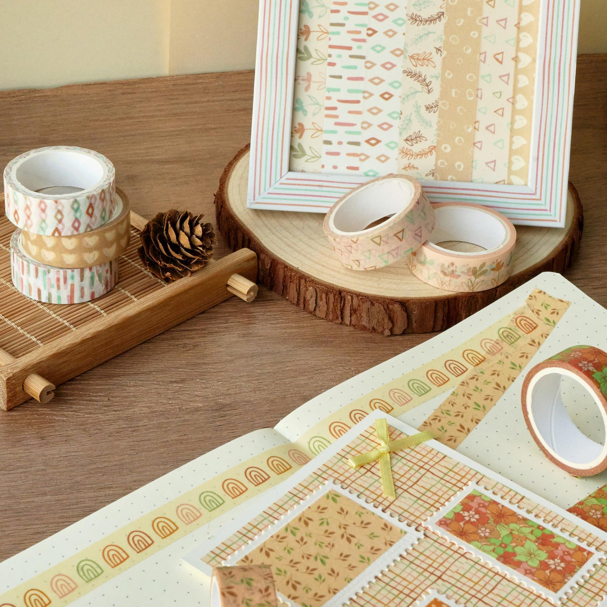 YUBX Boho Washi Tape Set 10 Rolls Cute Masking Graphic Floral Pattern Decorative Tapes for Arts