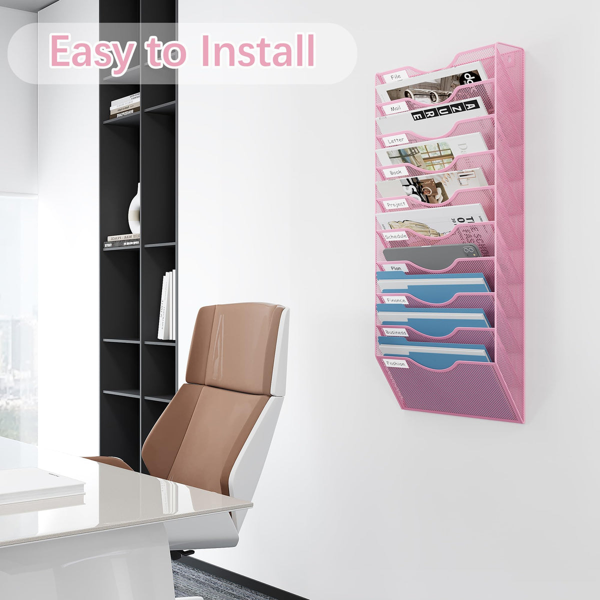 EasyPAG 10 Pocket Mesh Wall File Organizer, Hanging Paper Folder Holder with Classify Label