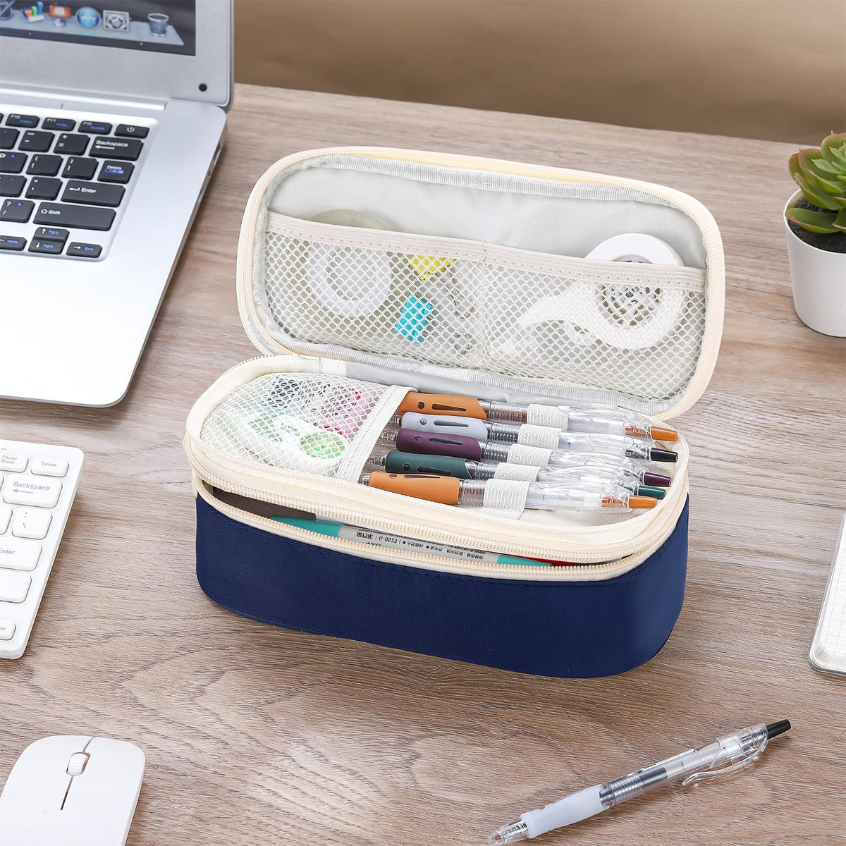 Large Pencil Case for Boys Teens Kids School Zipper Pencil Pouch Blue