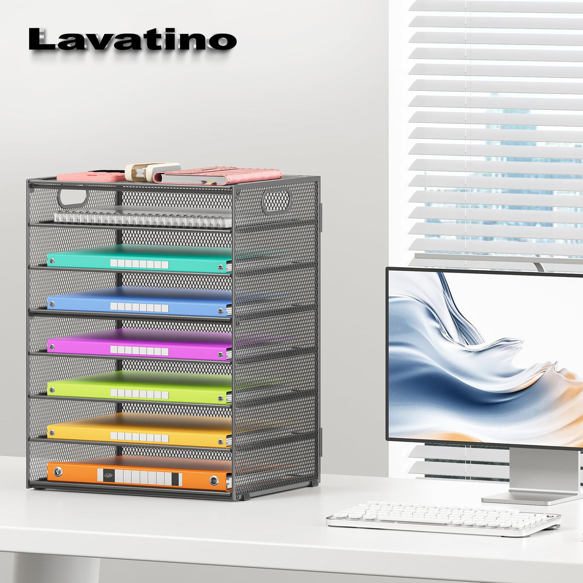 Lavatino 2 Pack 8-Tier Office Desk File Organizer, Letter Tray Paper Organizer with Handle