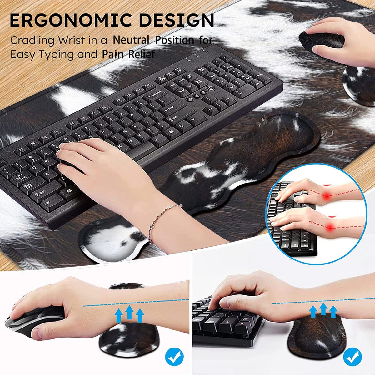 JVGFYNKL Gaming Mouse Pad XXL Large Desk Cute Black Cowhide Extended Mousepad Ergonomic Memory Foam