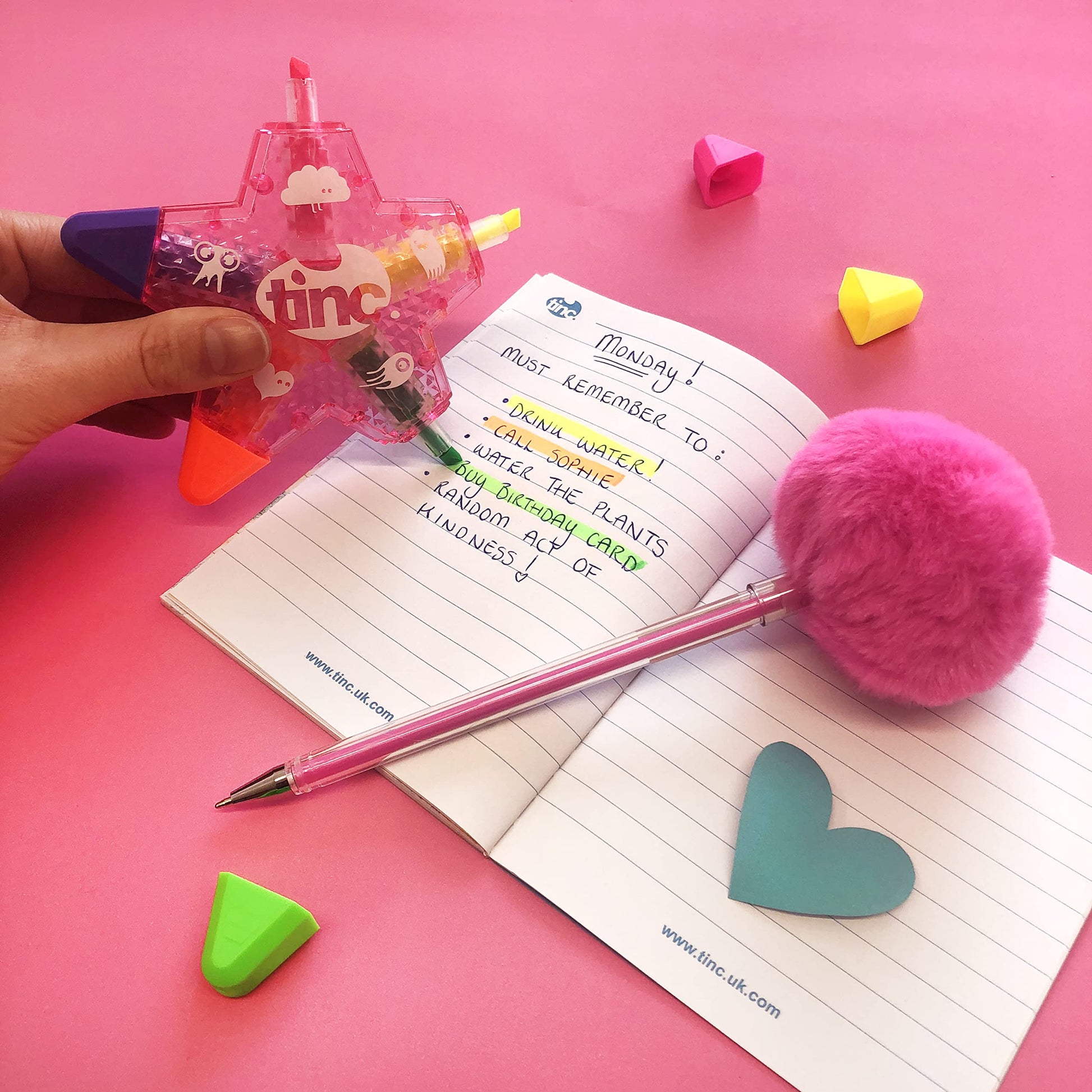 Tinc Cute Fluffy Pom Pom Pen for Party Bags, School Supplies Ballpoint Pen, Pink