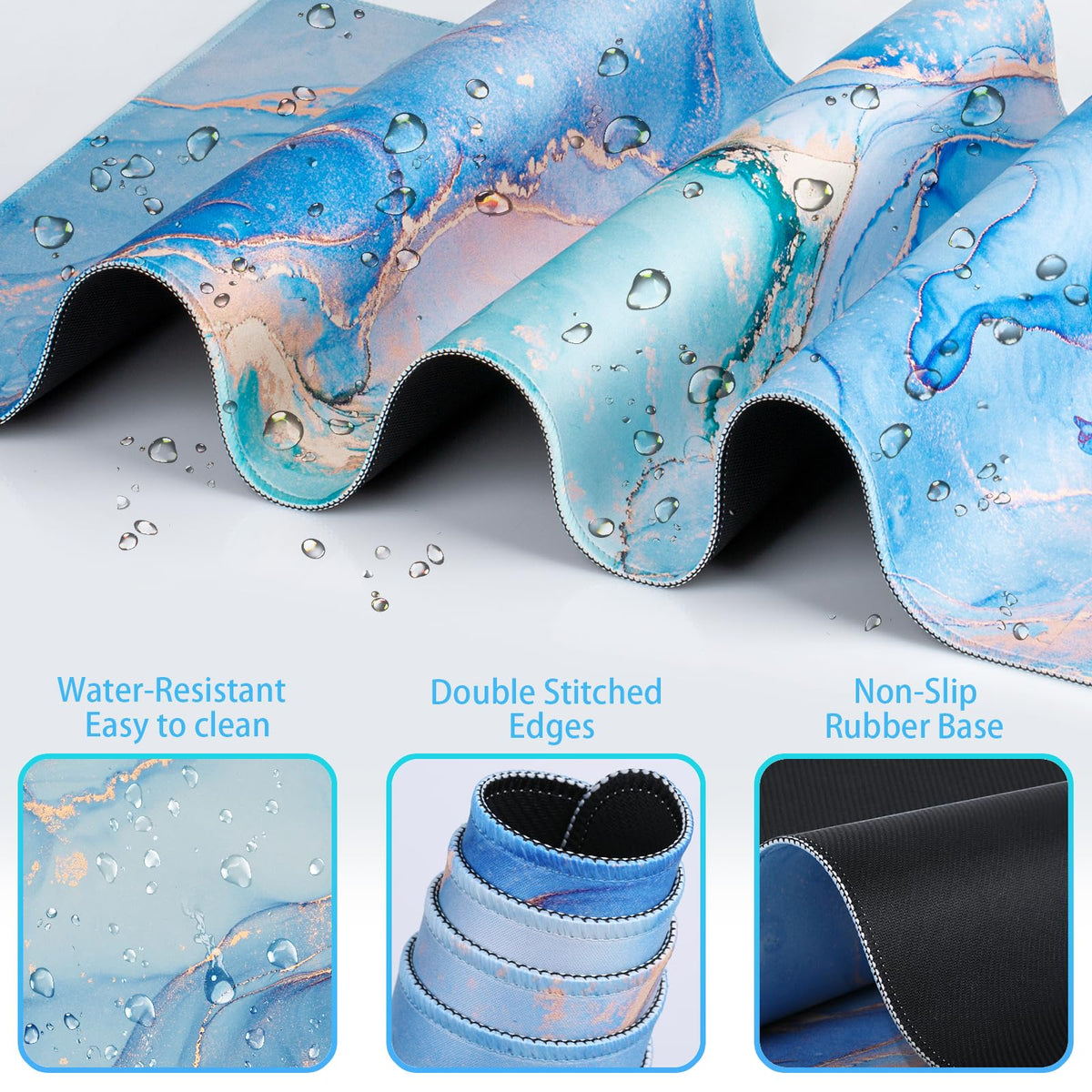 4 in1 Desk Mat Blue, Large Gaming Mouse Pad with Wrist Rest,