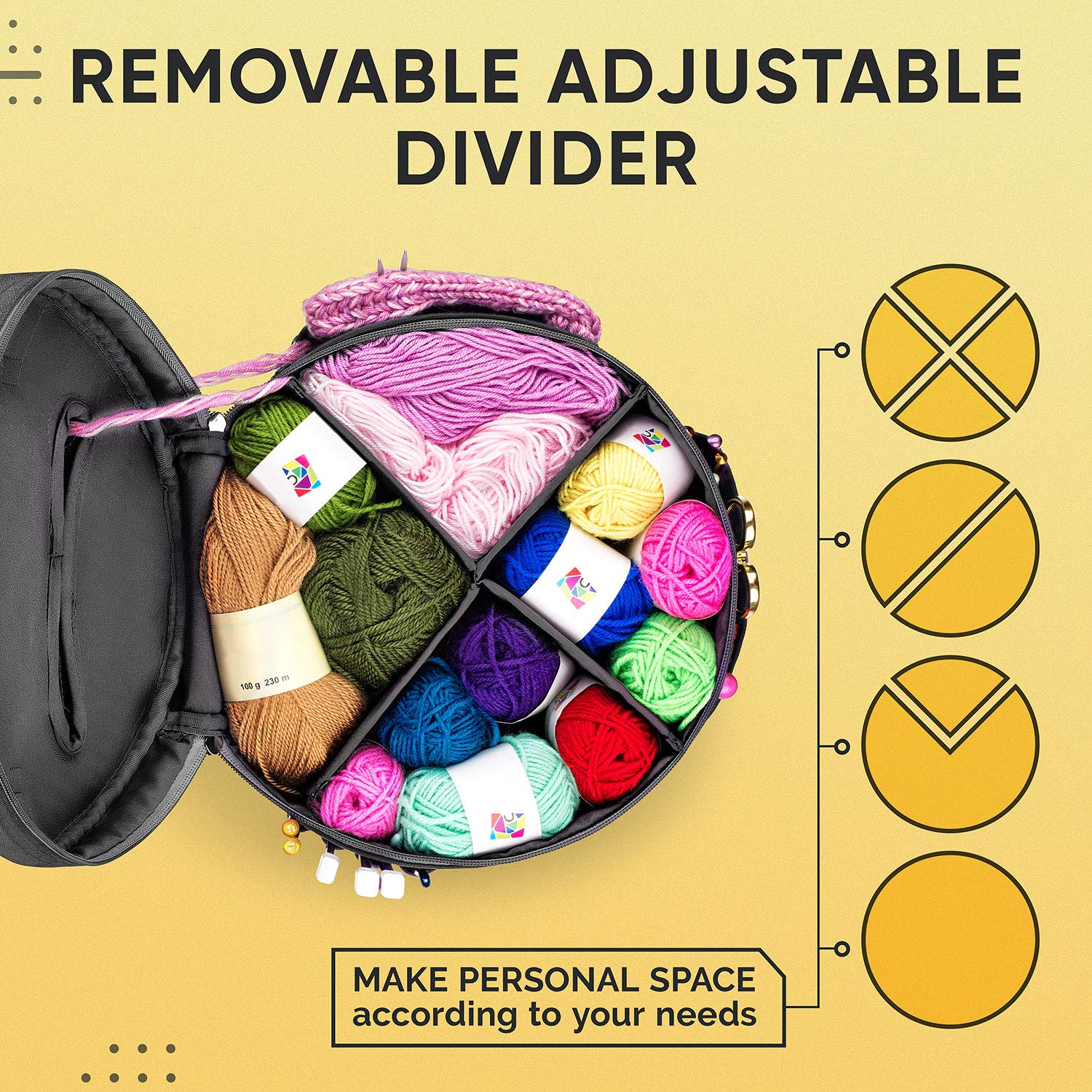 CRAFTISS Crochet Bag Organizer, Yarn Storage Bag with Removable Divider
