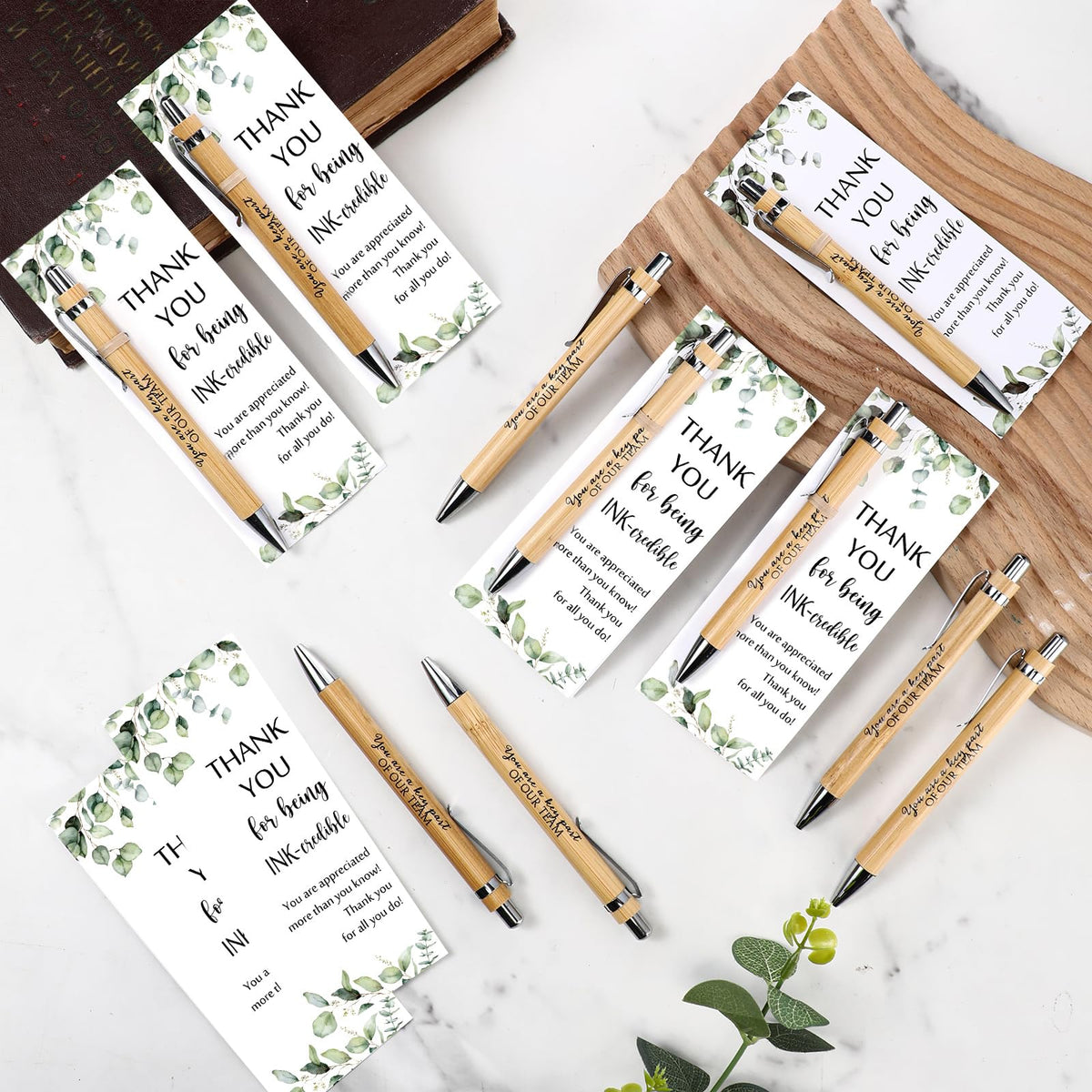 Yeaqee 36 Sets 36 Sets Bamboo Pens with Thank You Card, Team