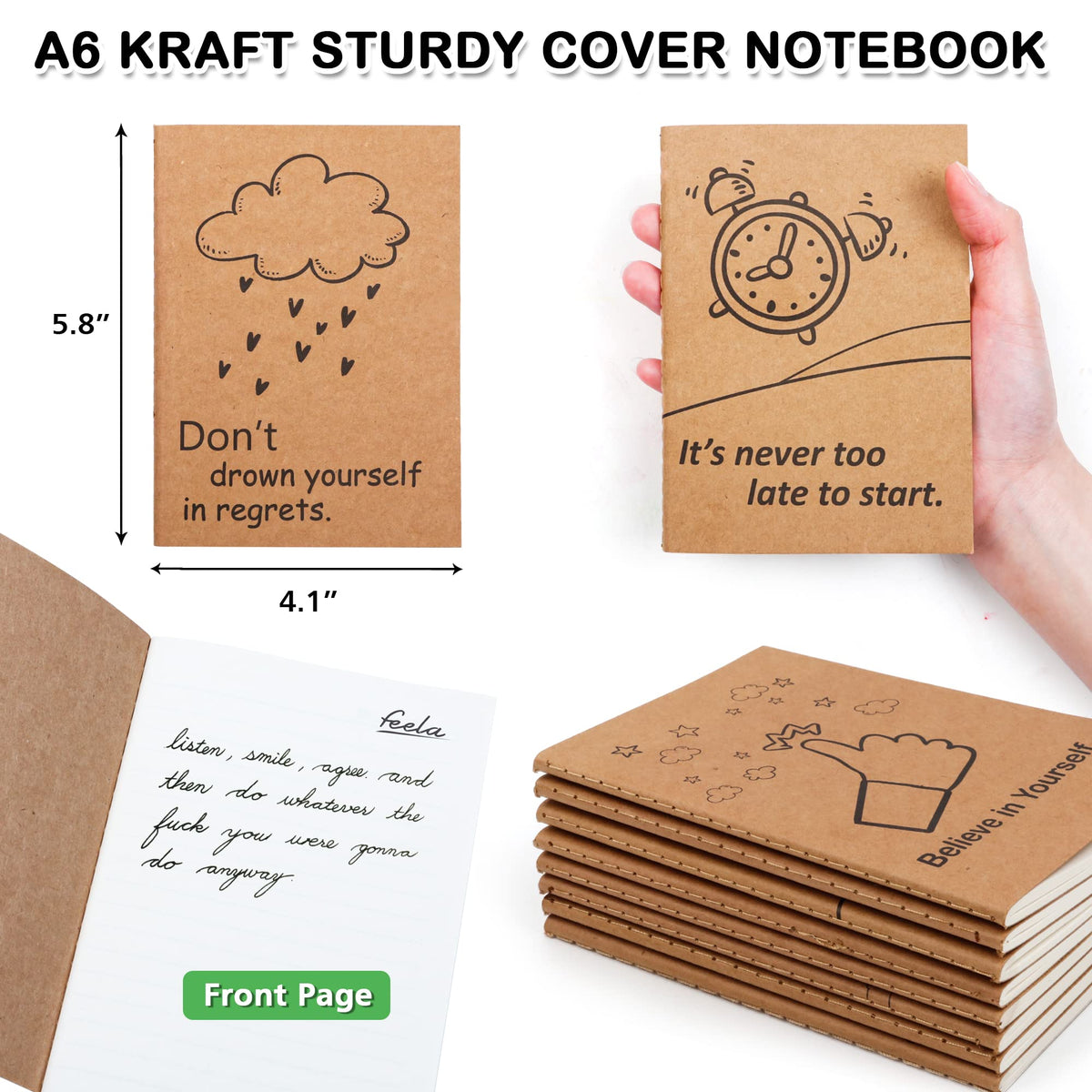 feela 30 Pack Kraft Notebooks, 15 Designs A6 Cute Mini Pocket Notebooks and Journals, Lined