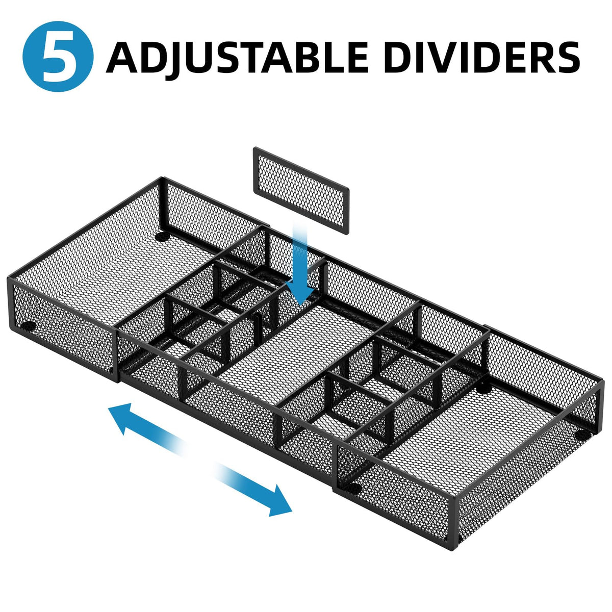 Marbrasse Expandable Desk Drawer Organizer, Mesh Drawer Organizer Tray with 10 Adjustable