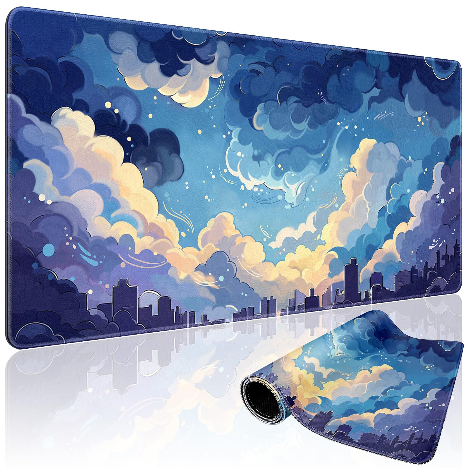 Mcapirivo Blue Nebula Aesthetic Large Gaming Mouse Pad Desk Mat 31.5"x15.7"