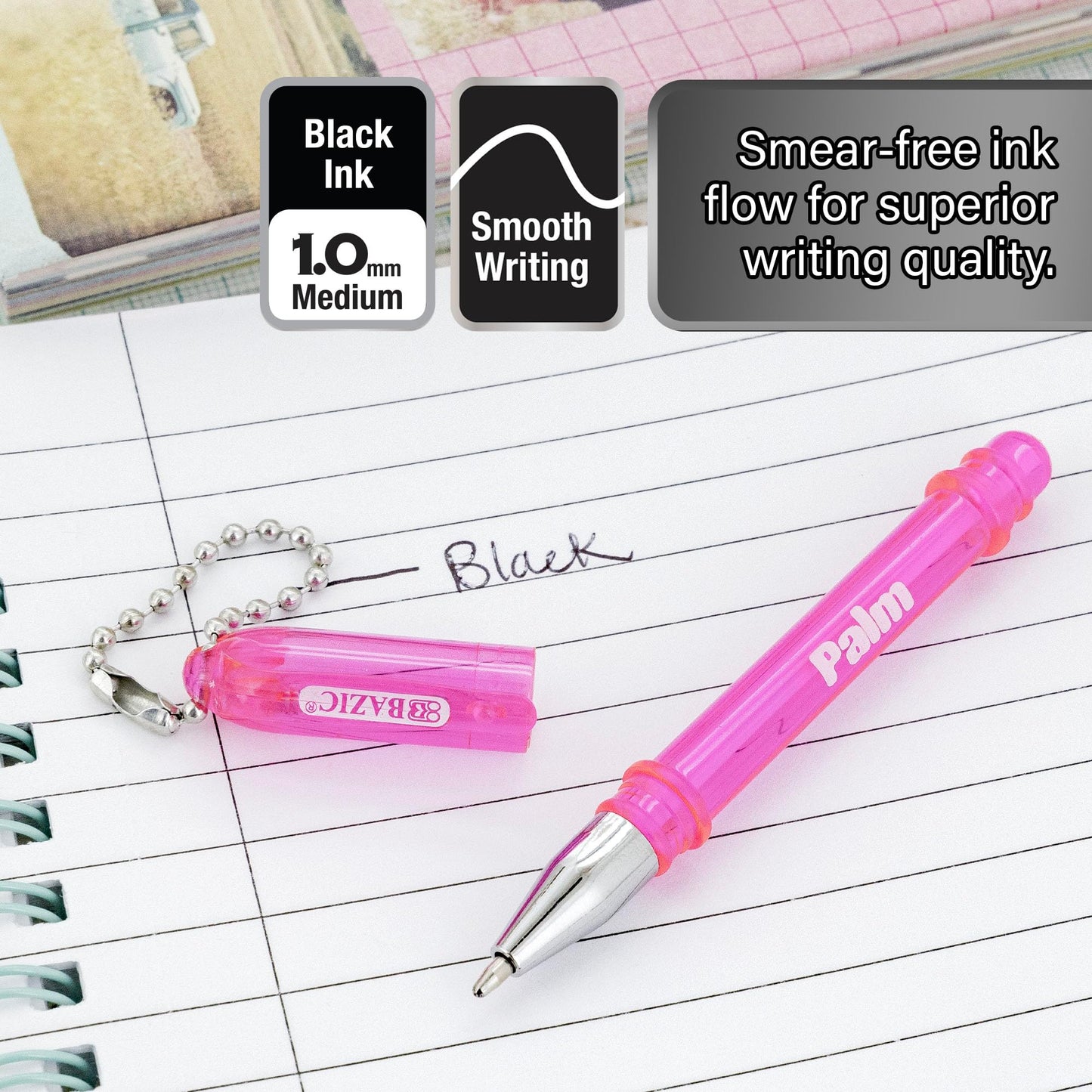 BAZIC PRODUCTS Palm Ballpoint Pens, Key Chain, Black Ink, Medium, 24-Box