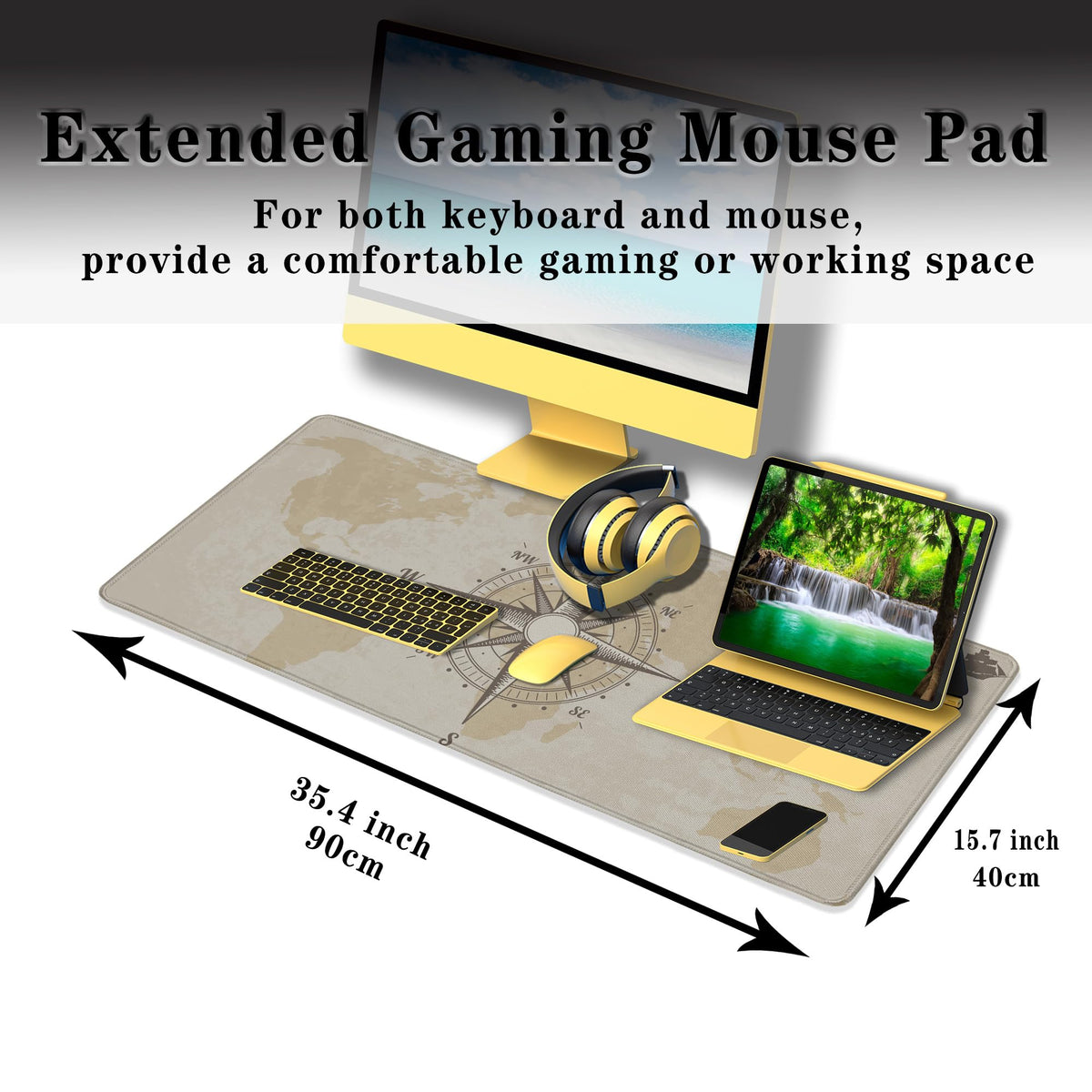 Samgula Office Desk Pad Compass Big Desk Mat, Gaming Mouse Pads Long Mousepad, Keyboard Pad