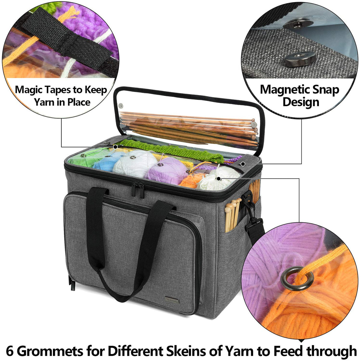 Teamoy Knitting Bag, Yarn Storage Organizer Crochet Bag Tote, Gray