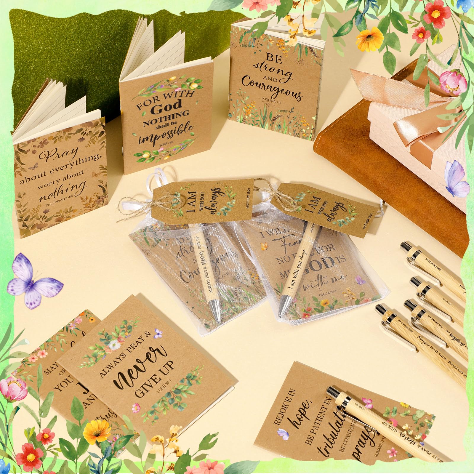 Qeeenar 200 Pcs Christian Gift Bulk Set Bible Verse, Retro Color, Floral