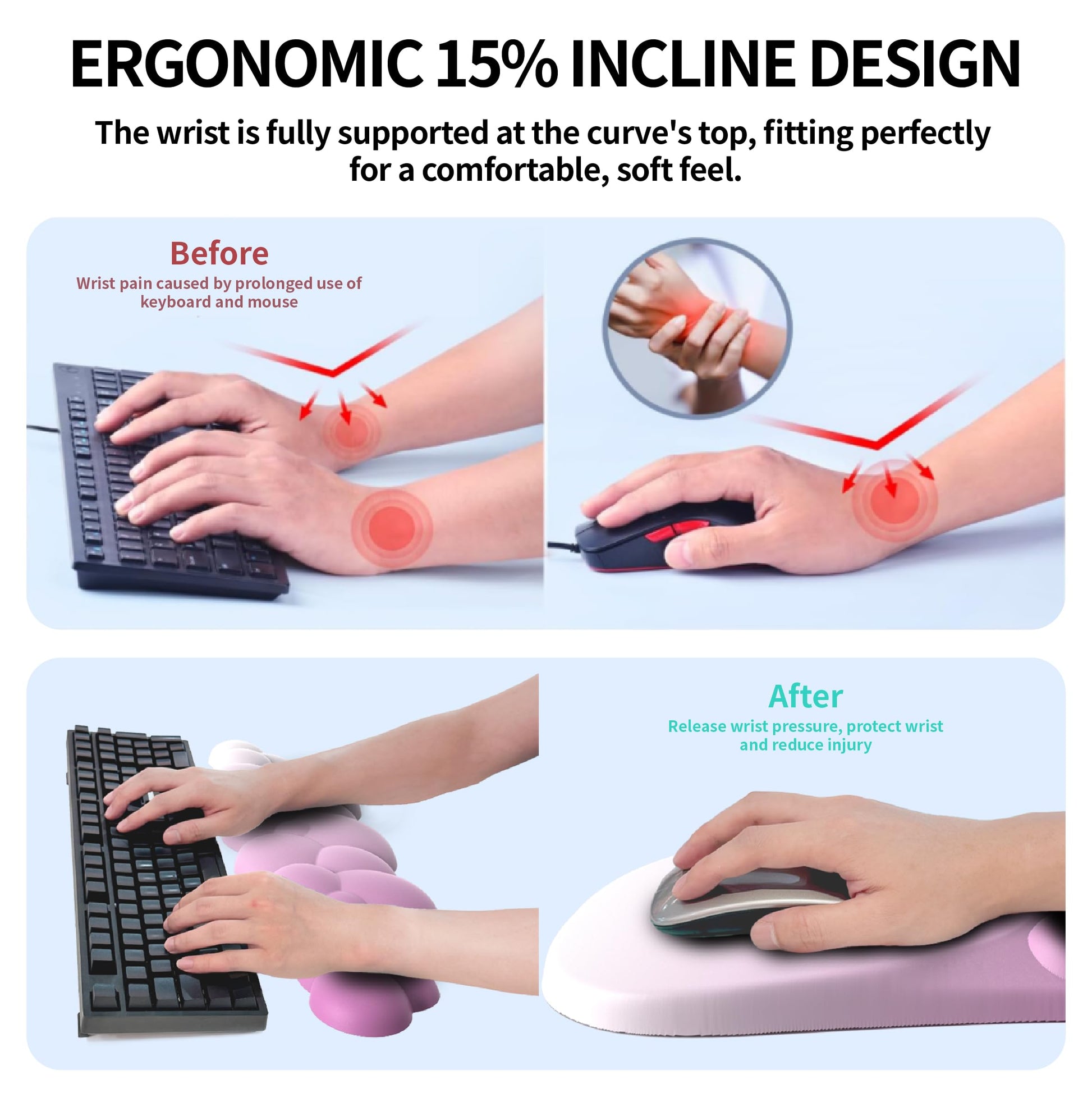 ANGKOYT Ergonomic Mouse Pad and Keyboard Rest, 2 in 1 Cloud Wrist Rest + Mouse Pad, Non-Slip for
