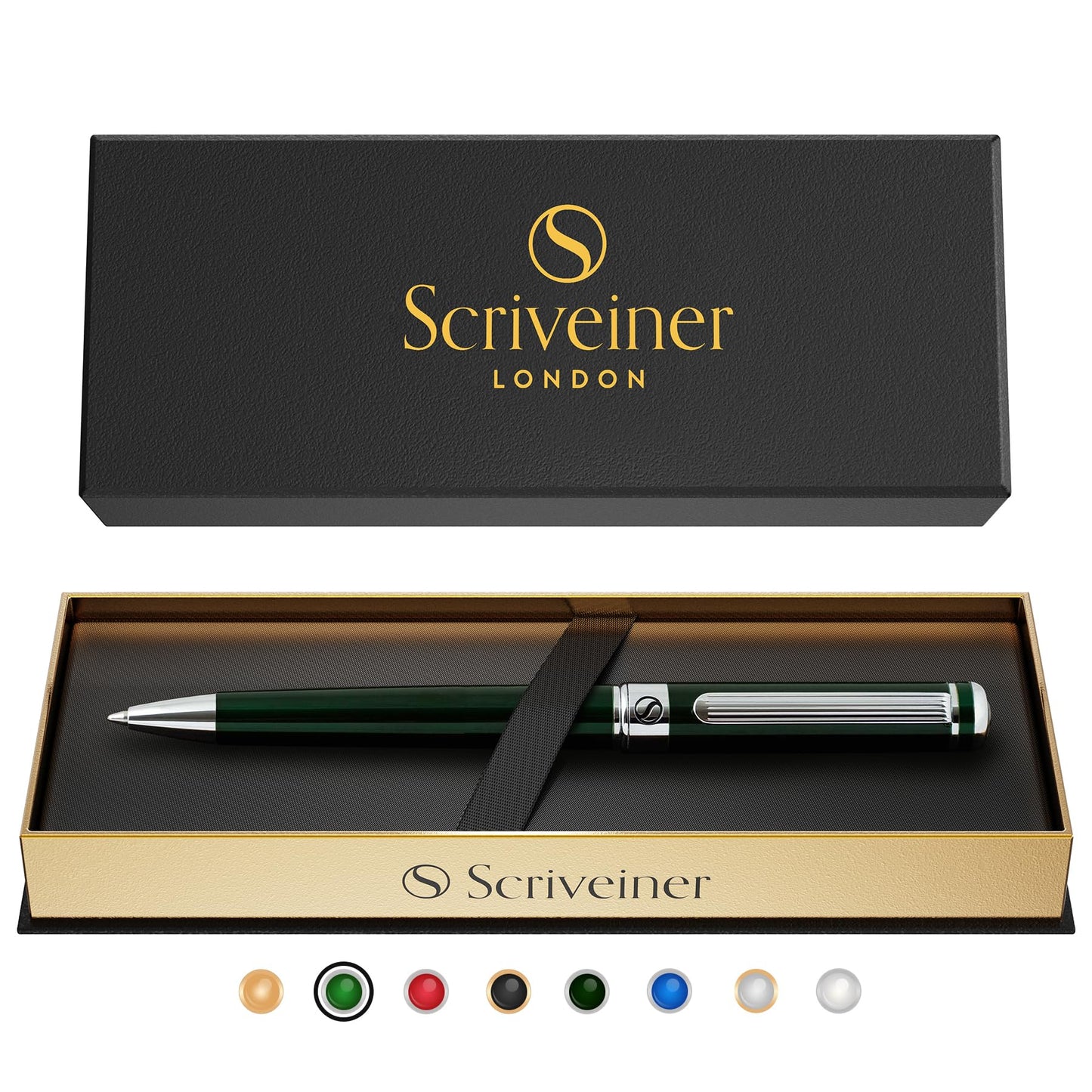 Scriveiner Green Ballpoint Pen - Stunning British Racing Green Luxury Pen, Chrome Finish, Schmidt