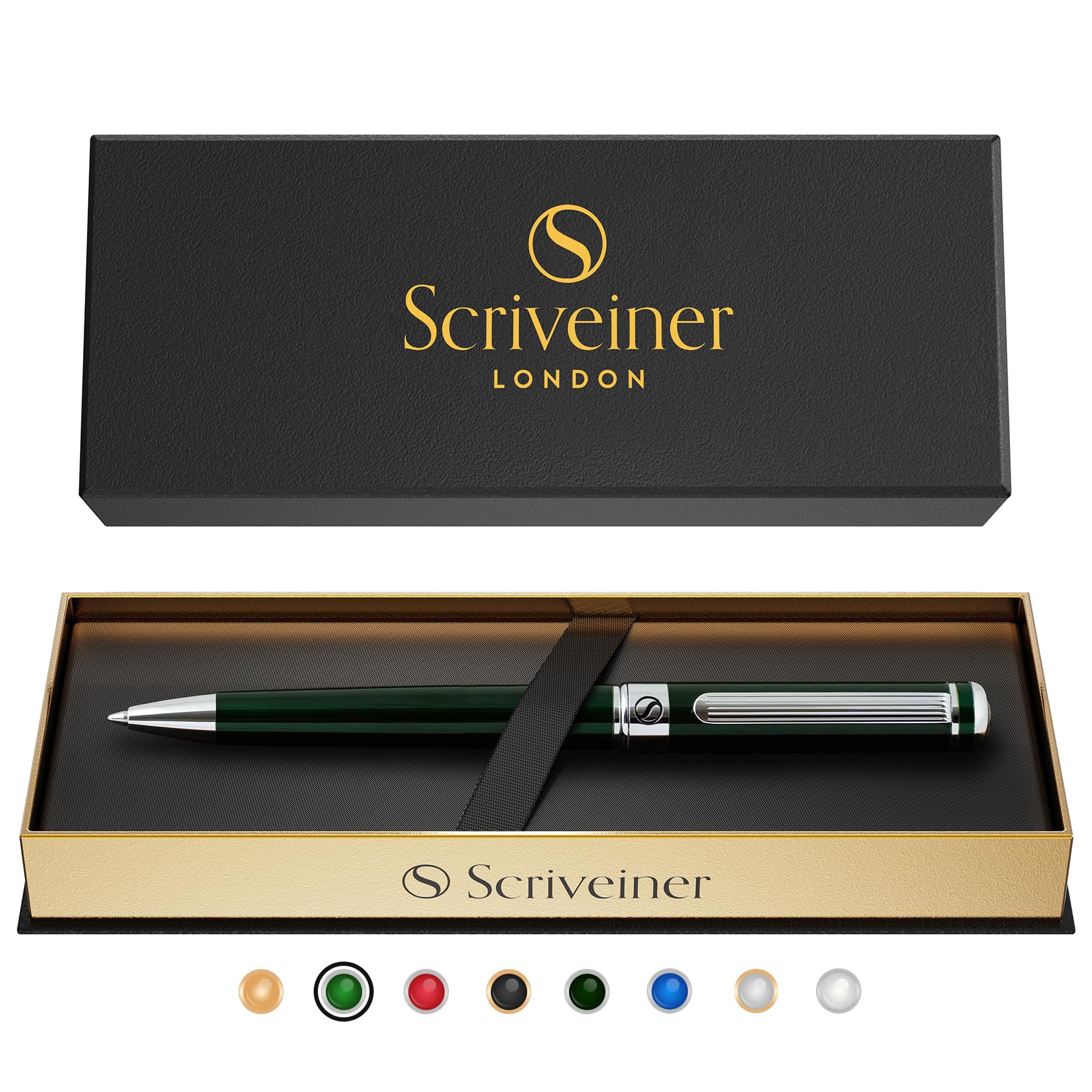 Scriveiner Green Ballpoint Pen - Stunning British Racing Green Luxury Pen, Chrome Finish, Schmidt