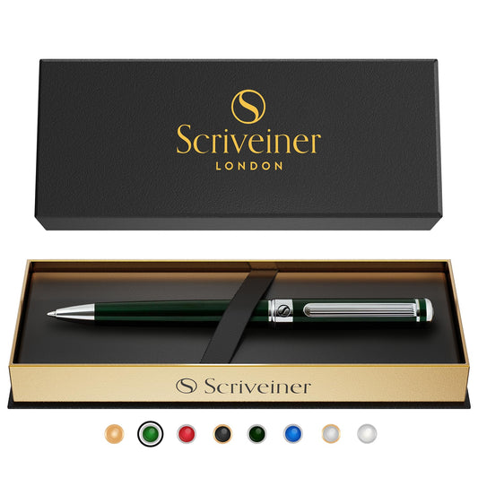 Scriveiner Green Ballpoint Pen - Stunning British Racing Green Luxury Pen, Chrome Finish, Schmidt