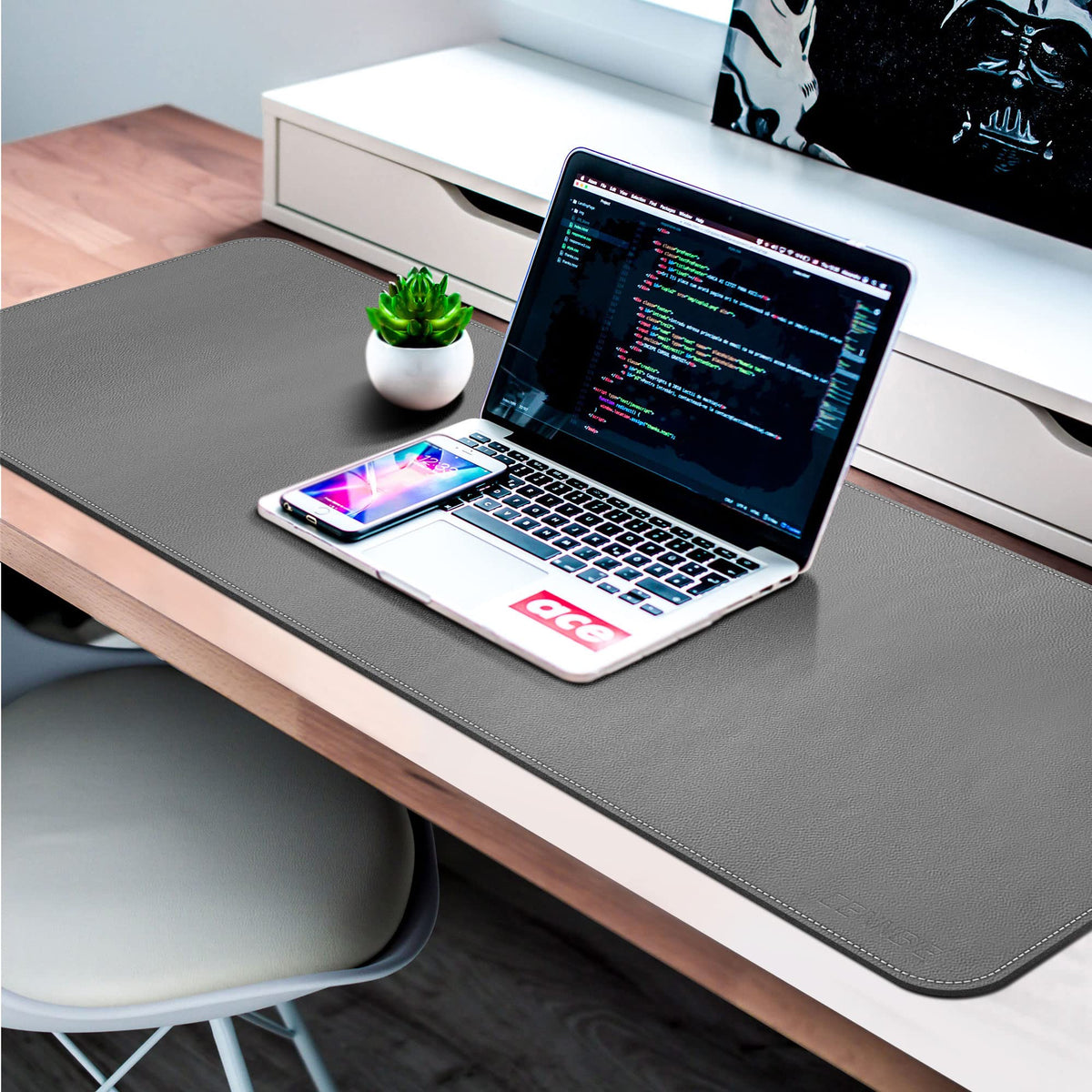 CENNBIE Leather Desk Mat, 55''x19.6'' Extra Large Desk Pad (Grey)